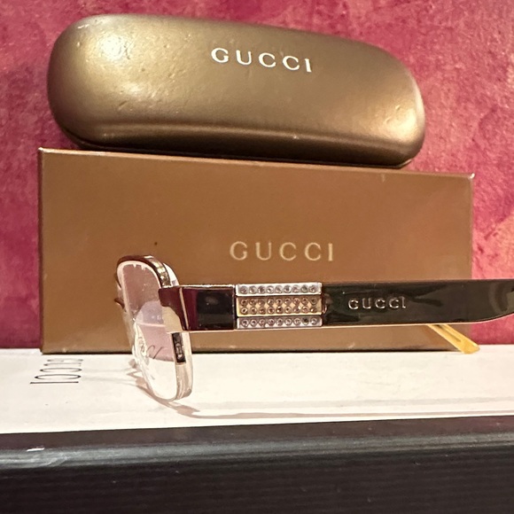 Gucci Women's Reading Prescription Glasses with Gold and Brown Accents - Picture 2 of 6